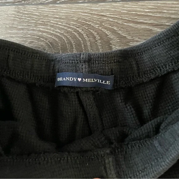 Brandy Melville Summer Thermal Shorts Waffle Knit Washed Grey Black O/S - Picture 7 of 7